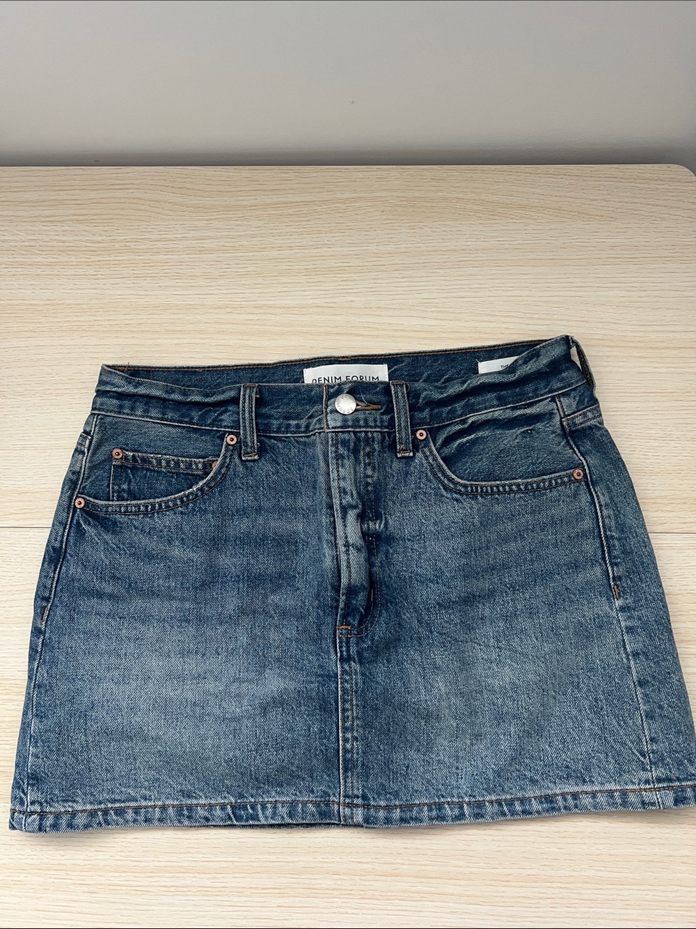 Denim Forum Blue Washed Denim Mini Skirt